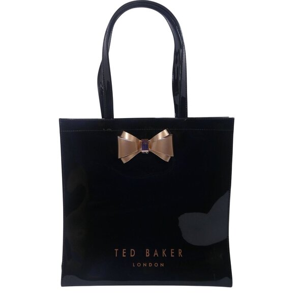 Ted Baker London PVC Black Tote Bag Gold Tone Bow Tie‎ - Picture 1 of 5